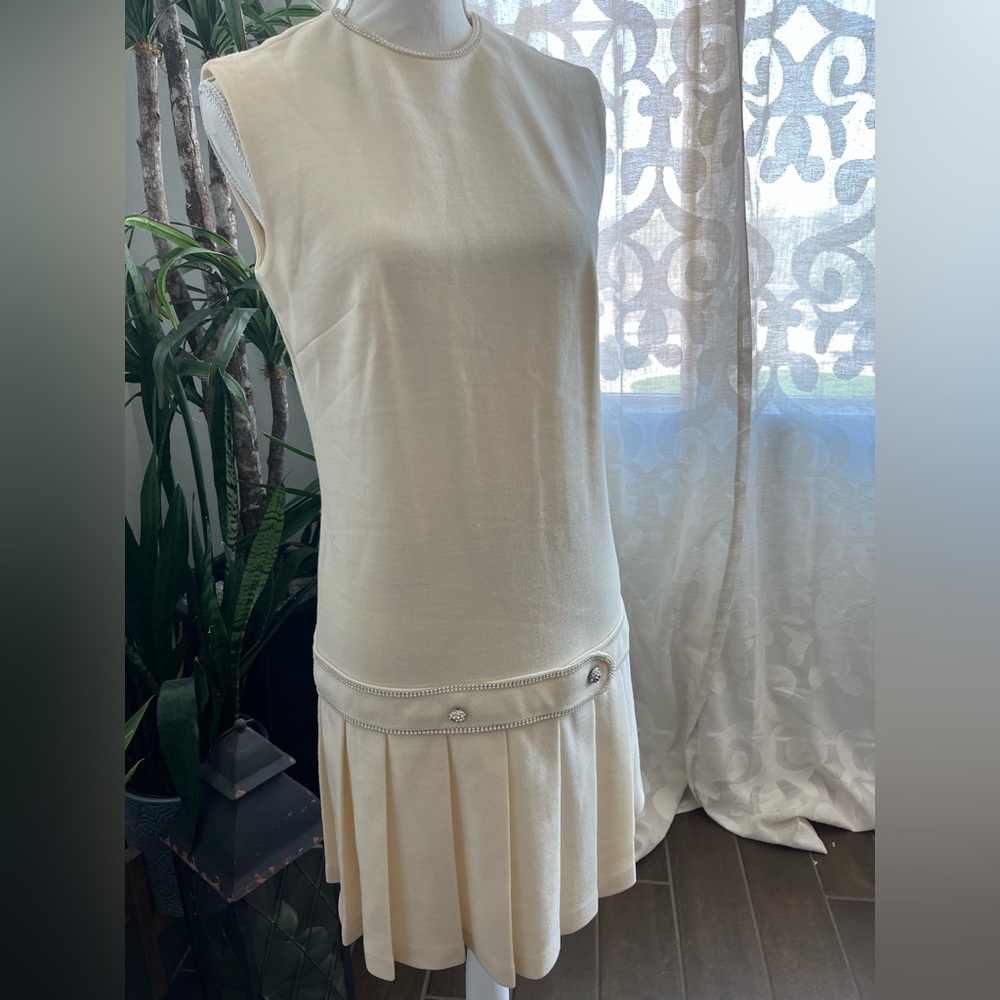 Vintage tennis dress style Butte Knit Charleston pleated rhinestone diamond wool - Picture 13 of 16
